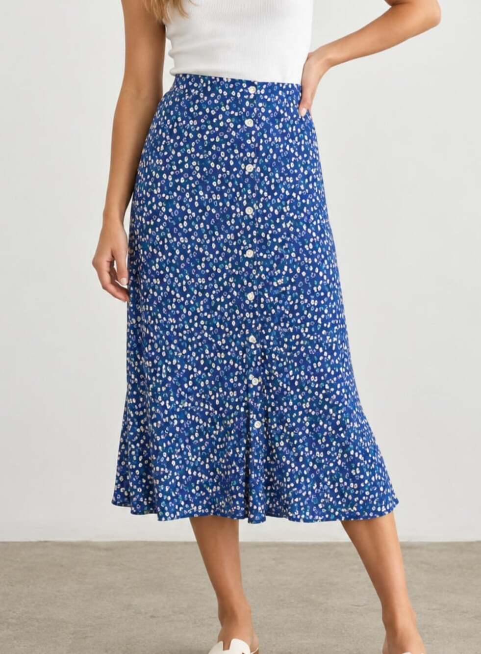Rails Rosetta Floral Print Button Front Midi Skirt Midnight Meadow Floral - XL